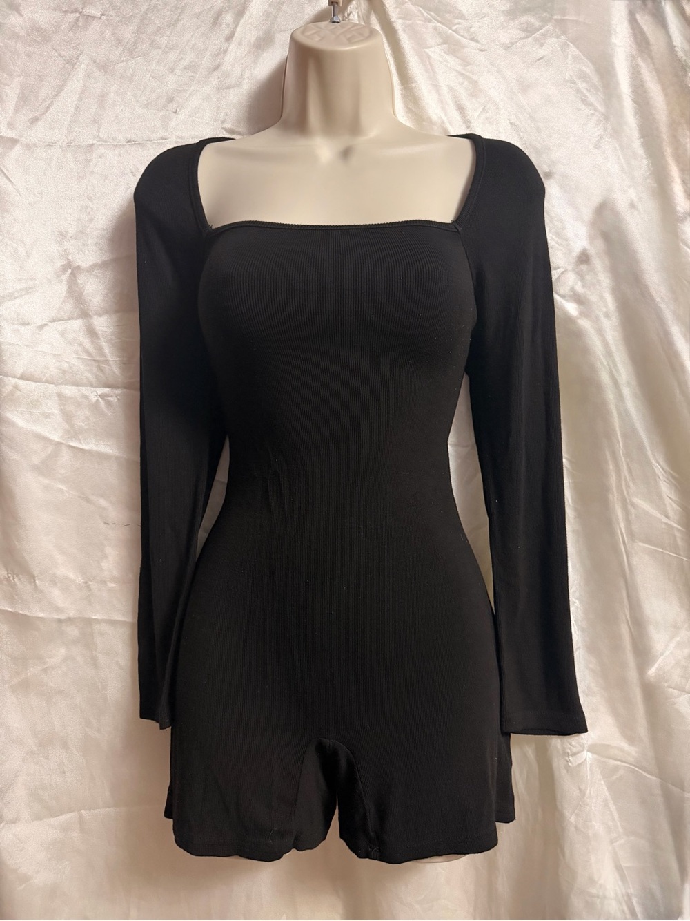 Black Long Sleeve Square Neck Romper